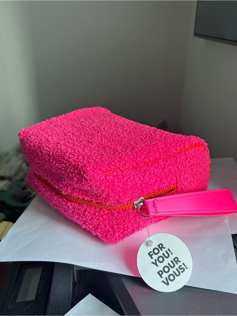 Shoppers Drug Mart Hot Pink Fuzzy Cosmetic Pouch - Picture 2 of 2